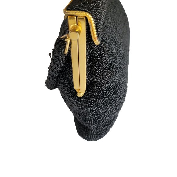 Vintage Elsie Tu Hong Kong Beaded Black Purse With Gold Hardware - Picture 12 of 14
